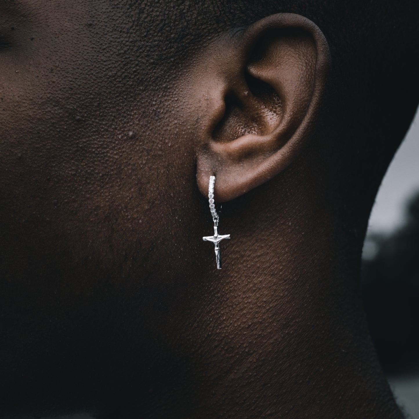 DANGLY MINIMAL CROSS HOOP EARRINGS