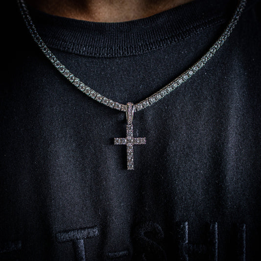 3MM ROUND CUT TENNIS CHAIN + CROSS PENDANT SET