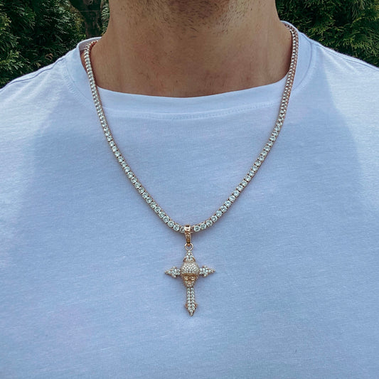 ICED CROSS SKULL PENDANT + CHAIN