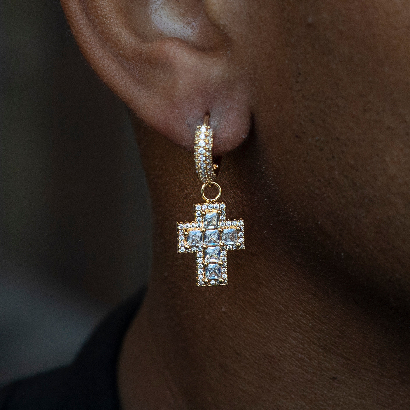 BAGUETTE CROSS HOOP EARRINGS
