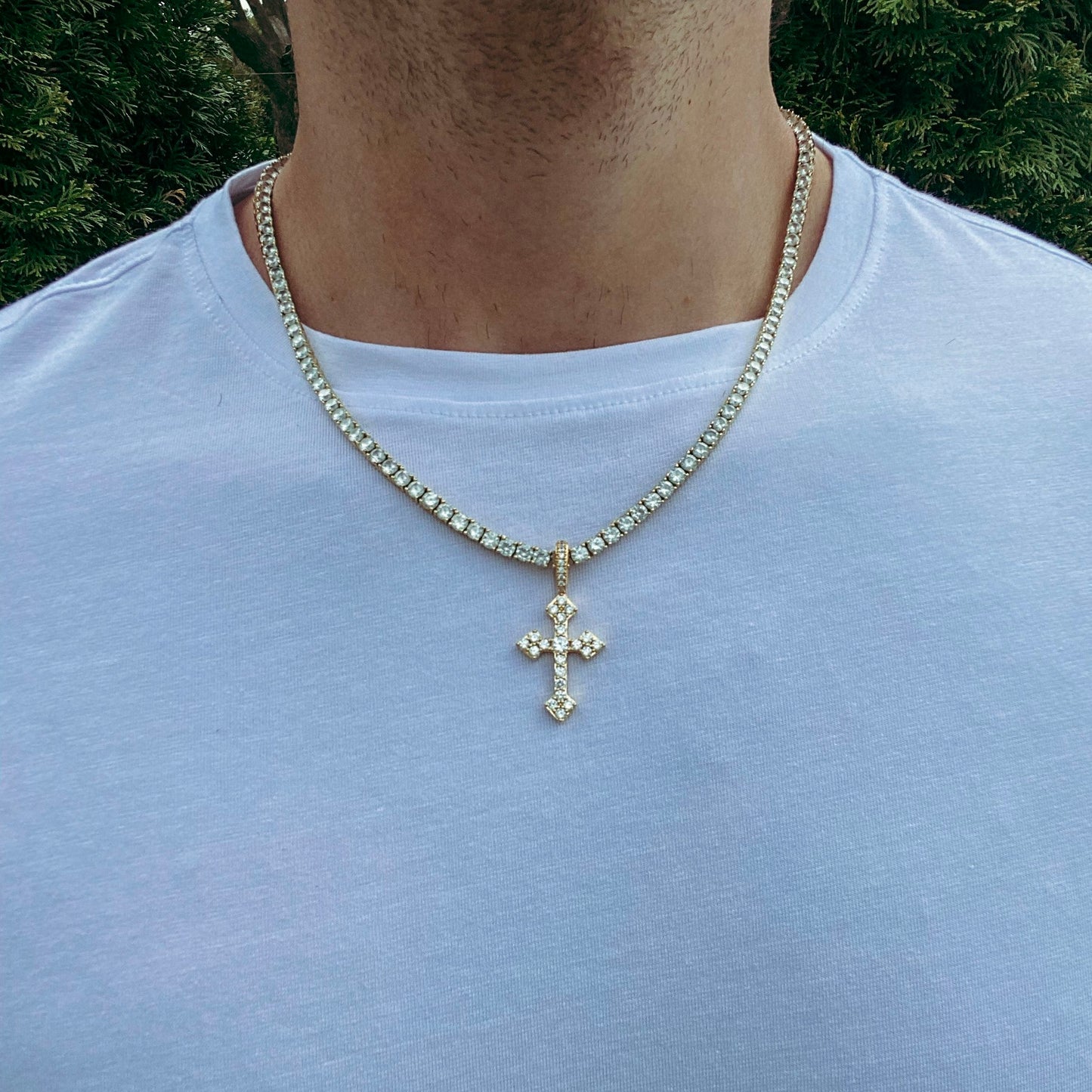 ICED OUT STYLISTIC CROSS PENDANT + CHAIN