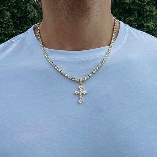 ICED OUT STYLISTIC CROSS PENDANT + CHAIN