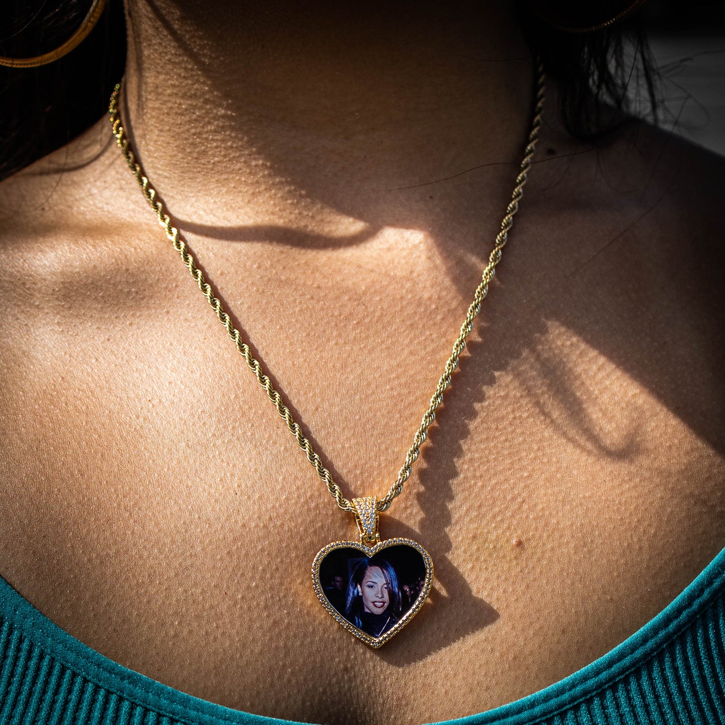 CUSTOM ICED HEART PHOTO PENDANT + CHAIN
