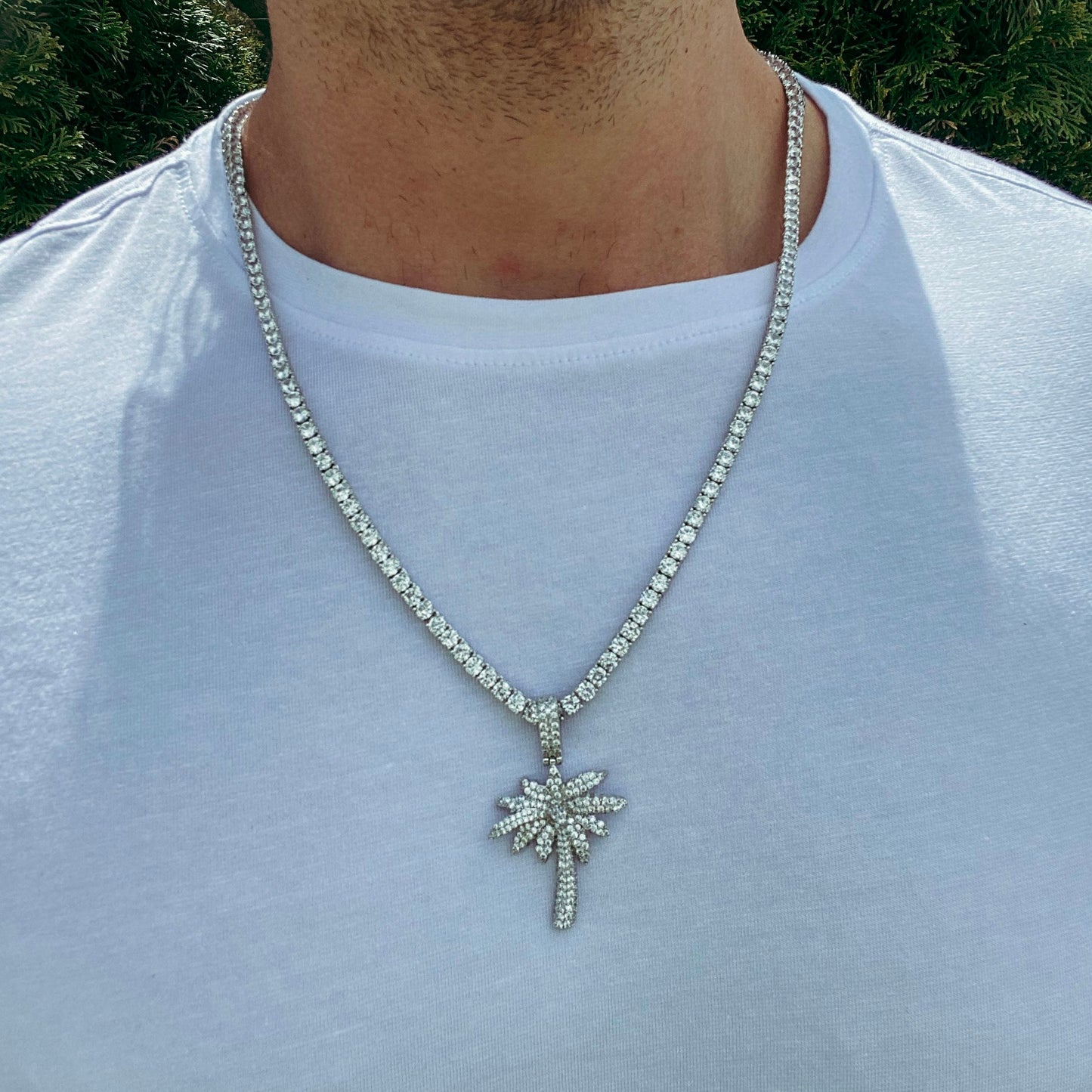 ICED PALM TREE PENDANT + CHAIN