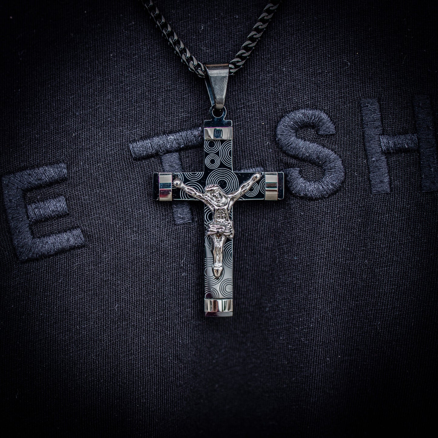 JESUS PIECE + 3MM FRANCO CHAIN // BLACK x WHITE GOLD