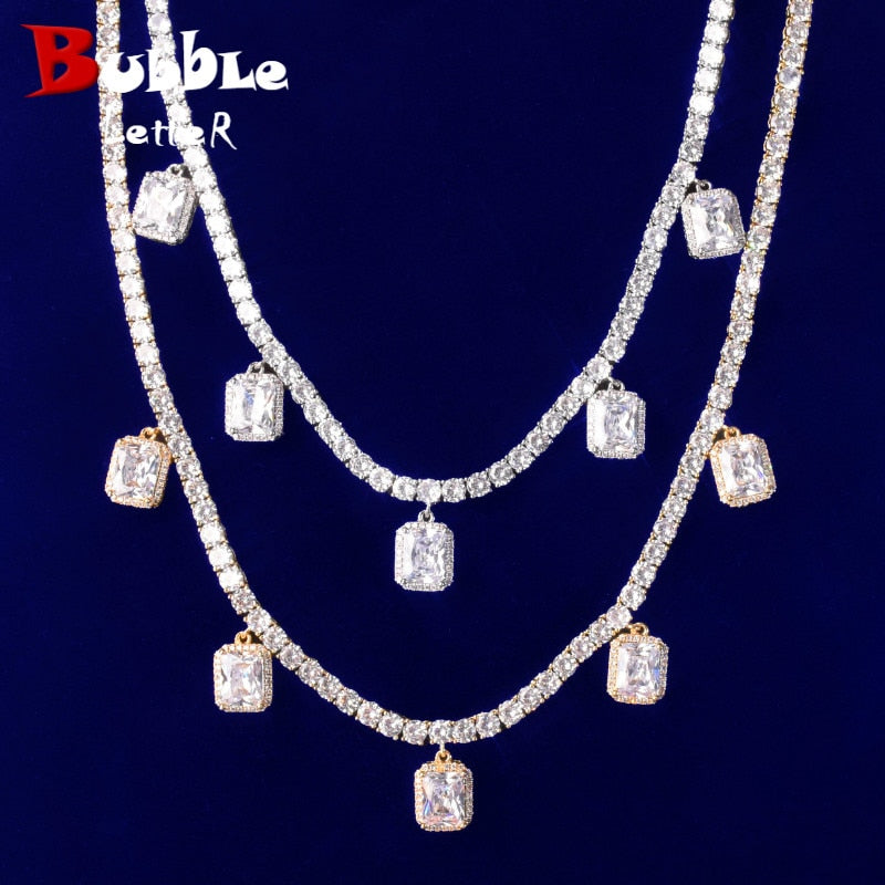 Tennis Chain With White Zircon Pendant Gold Color Charm Women Necklace Link Men's Hip Hop Jewelry adjustable