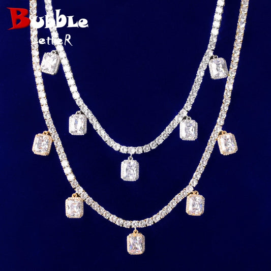 Tennis Chain With White Zircon Pendant Gold Color Charm Women Necklace Link Men's Hip Hop Jewelry adjustable