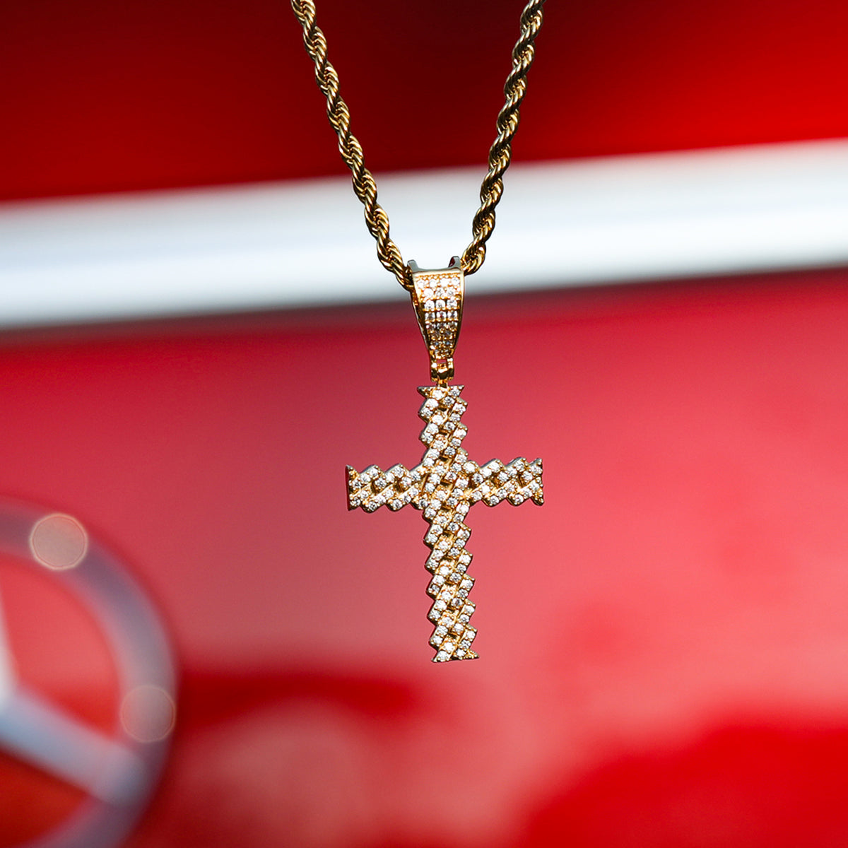 ICED CROSS PENDANT + CHAIN