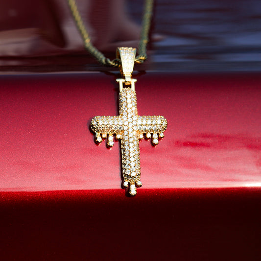 ICED DRIPPY CROSS PENDANT + CHAIN
