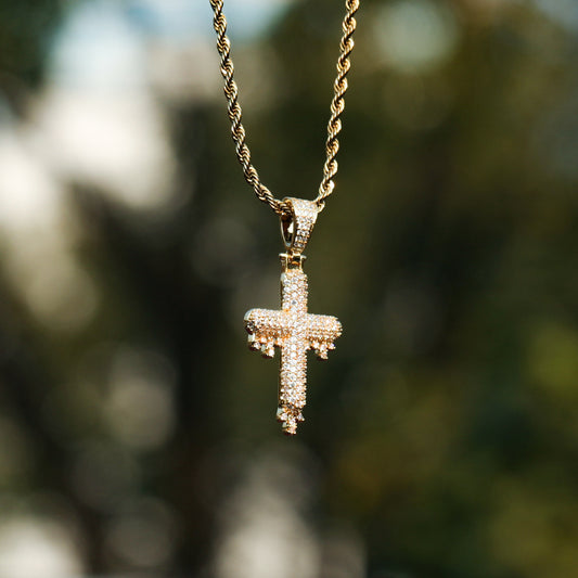 ICED DRIPPY CROSS PENDANT + CHAIN