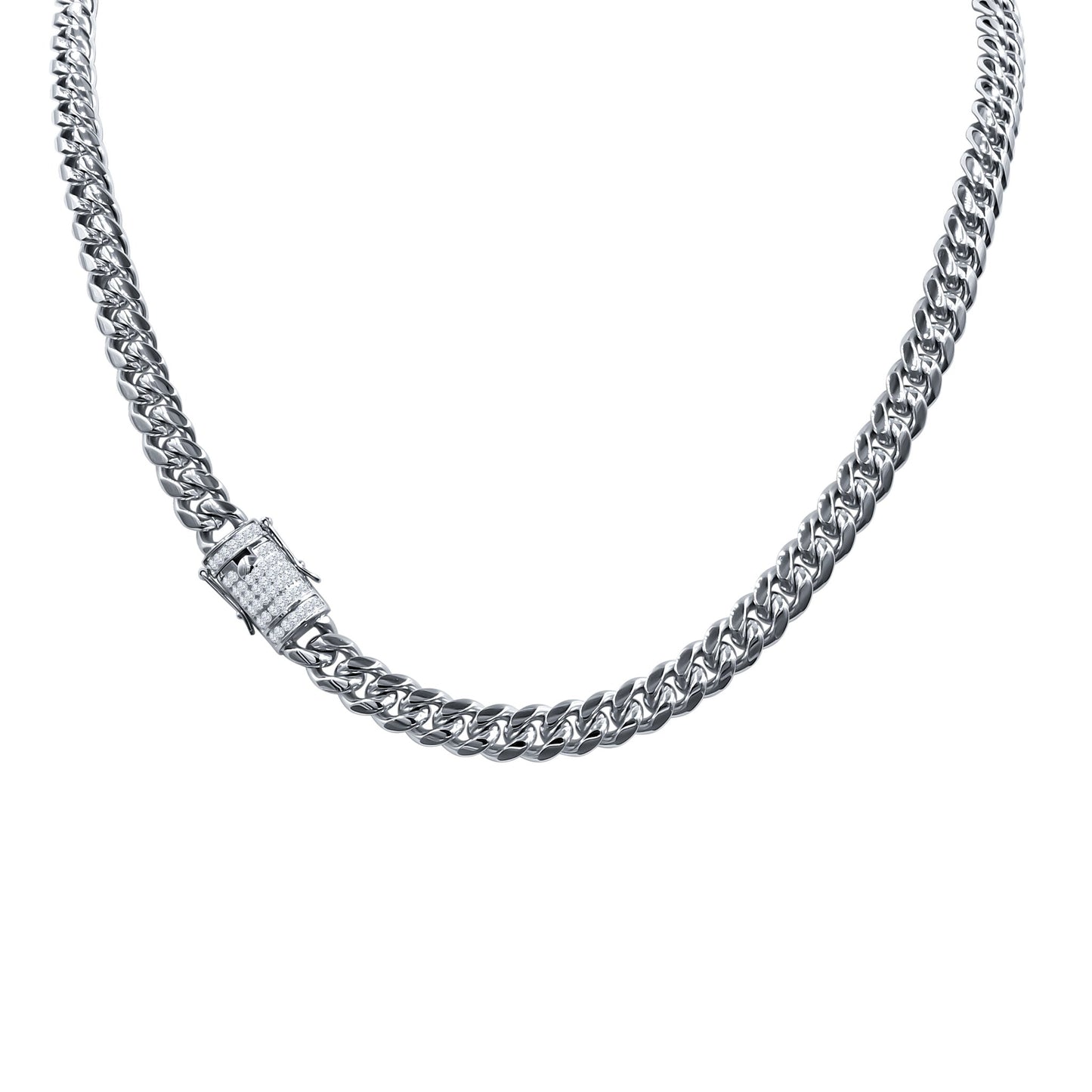 8MM PLAIN JANE CUBAN CHAIN IN WHITE GOLD