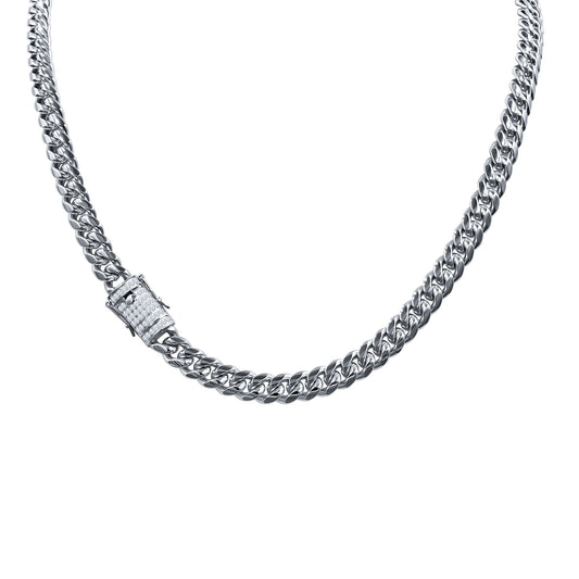 8MM PLAIN JANE CUBAN CHAIN IN WHITE GOLD
