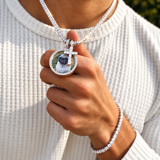 CUSTOM PHOTO PENDANT + TENNIS CROSS + TENNIS BRACELET [3 PIECES]