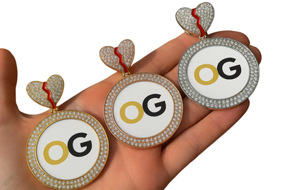 Custom Iced Out Broken Heart Round Photo Pendant