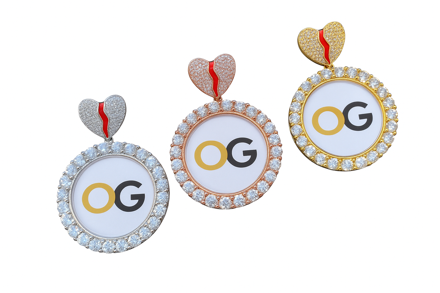 Custom Iced Out Broken Heart Crystal Border Photo Pendant