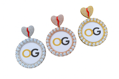 Custom Iced Out Broken Heart Crystal Border Photo Pendant