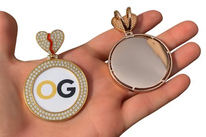 Custom Iced Out Broken Heart Round Photo Pendant