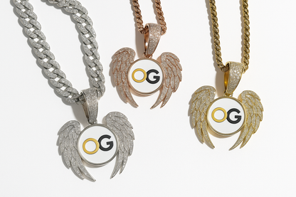 Custom Iced Out Angel Wing Round Photo Pendant