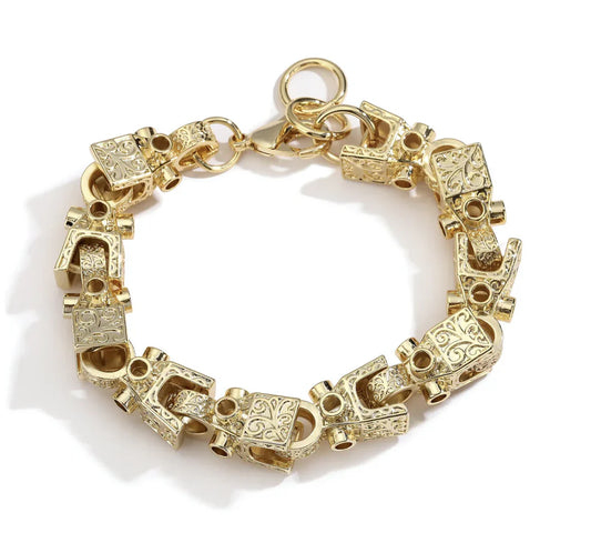 3D Geometry Block Cuban Link Bracelet