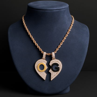 Custom Iced Out Digital Duo Split Heart Photo Pendant