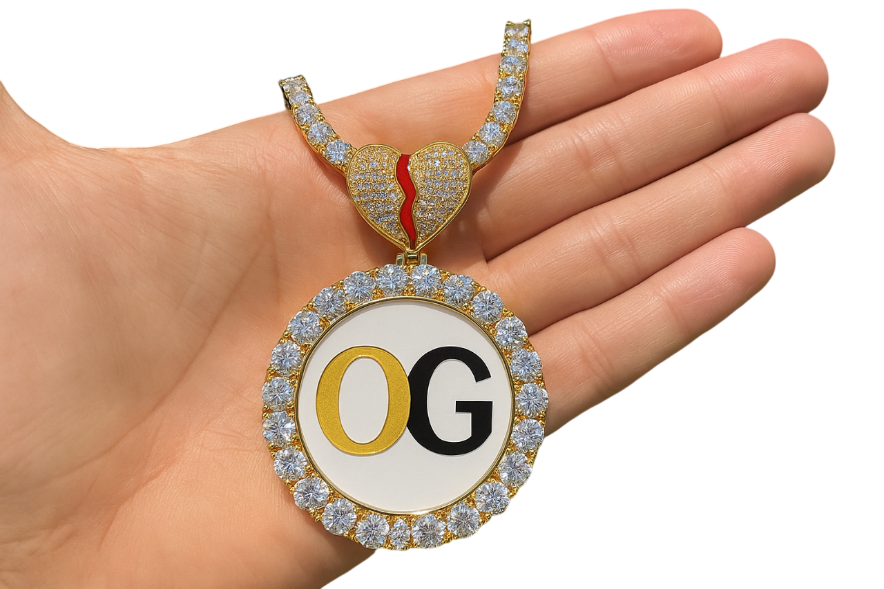 Custom Iced Out Broken Heart Crystal Border Photo Pendant