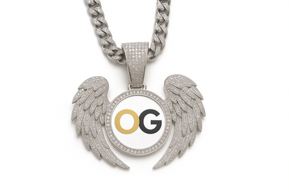Custom Iced Out Angel Wing Round Photo Pendant