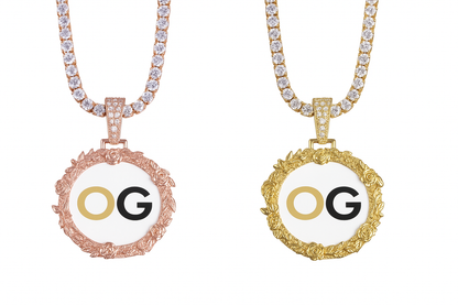 Custom Iced Out Rose Embedded Round Photo Pendant