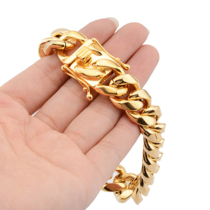 Classic Stainless Steel Gold Miami Cuban Link Bracelet