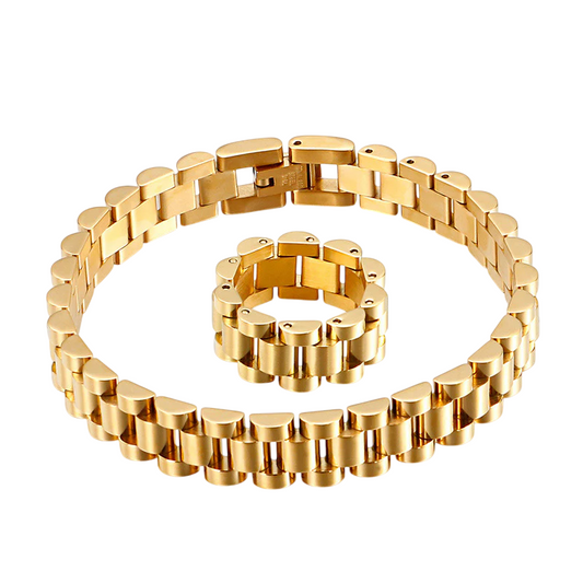 Elegant Stainless Steel Bracelet & Ring Set