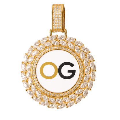 Custom Iced Out Leafy Round Photo Pendant