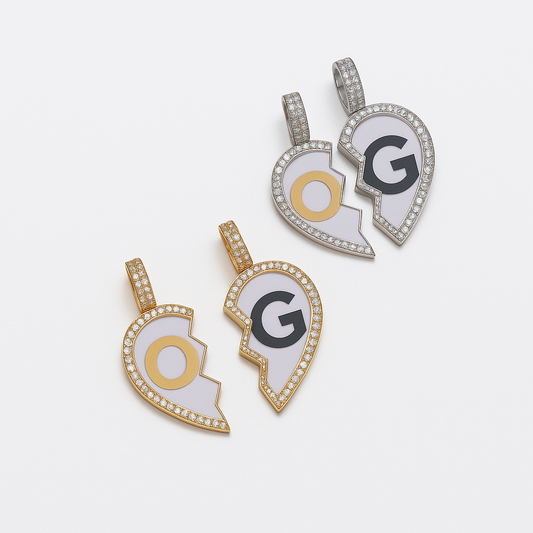 Custom Iced Out Digital Duo Split Heart Photo Pendant