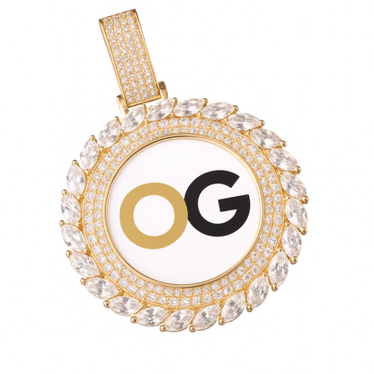 Custom Iced Out Leafy Round Photo Pendant