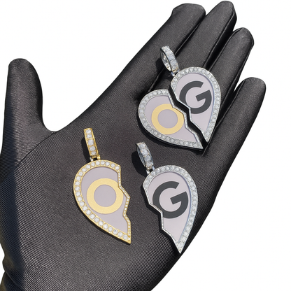 Custom Iced Out Digital Duo Split Heart Photo Pendant