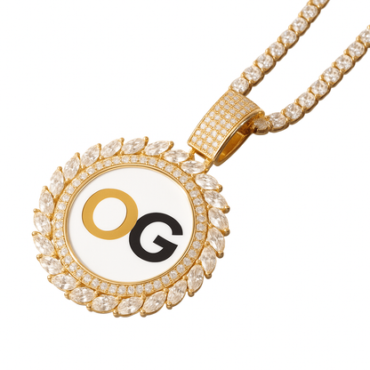 Custom Iced Out Leafy Round Photo Pendant