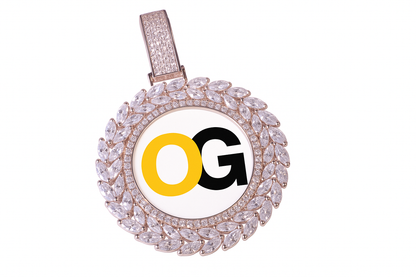 Custom Iced Out Leafy Round Photo Pendant