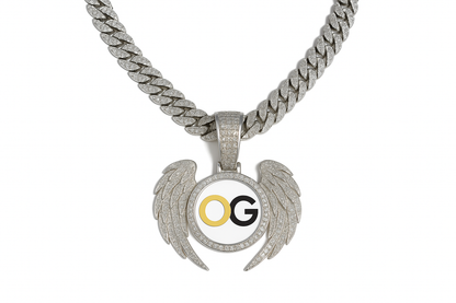 Custom Iced Out Angel Wing Round Photo Pendant