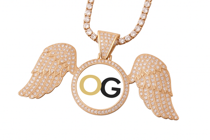 Custom Iced Out Angel Wings Legacy Photo Pendant