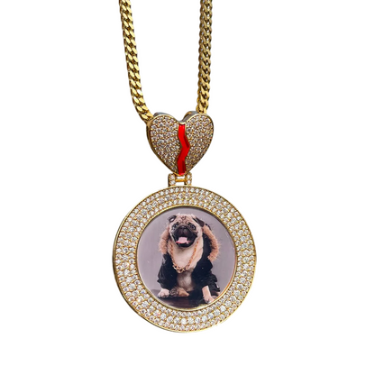 Custom Iced Out Broken Heart Picture Pendant