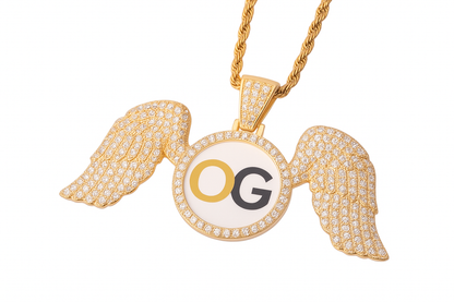 Custom Iced Out Angel Wings Legacy Photo Pendant