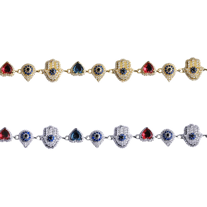 Iced Out Hamsa Heart Protection Bracelet
