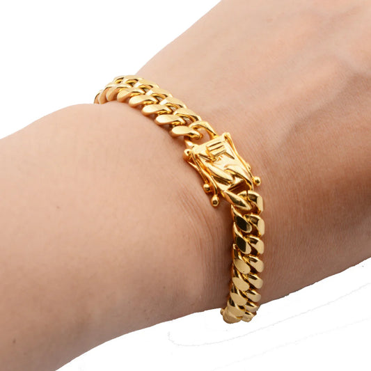 Classic Stainless Steel Gold Miami Cuban Link Bracelet