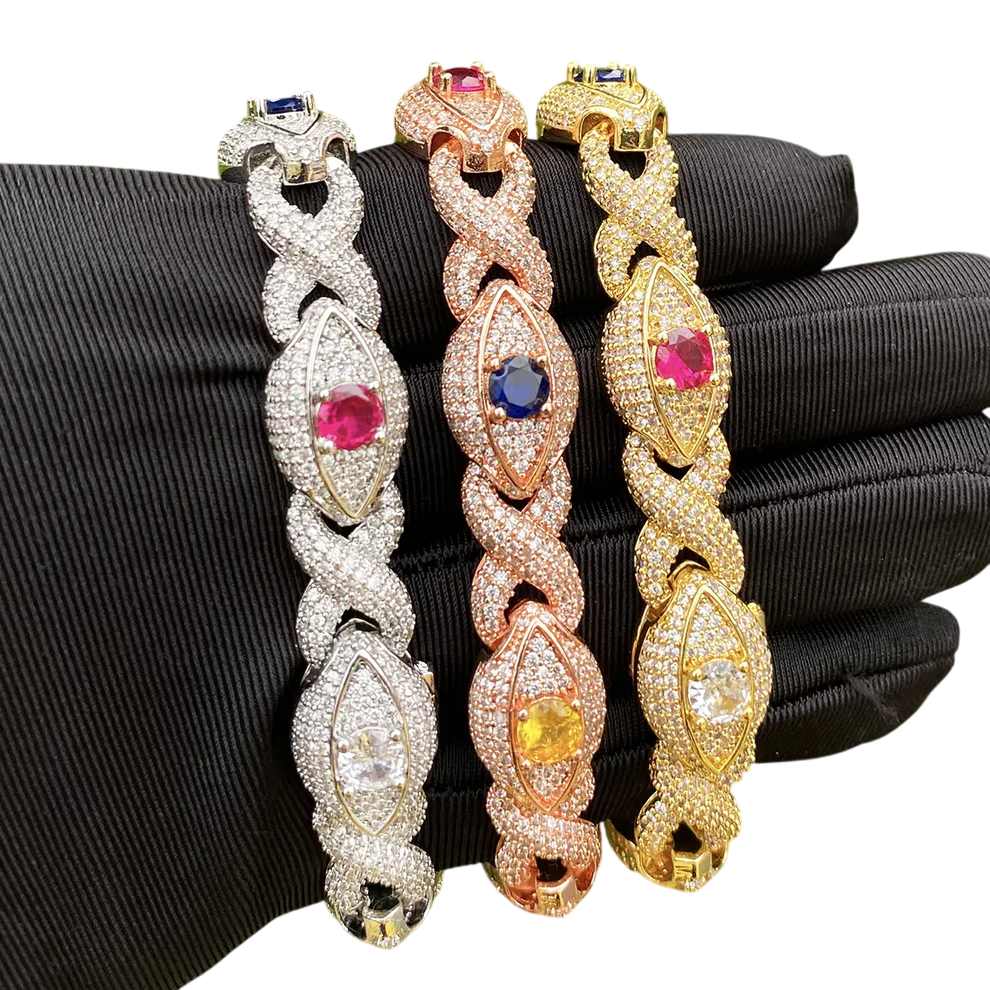 Iced Out Multi-Gem Infinity Vision Cuban Bracelet