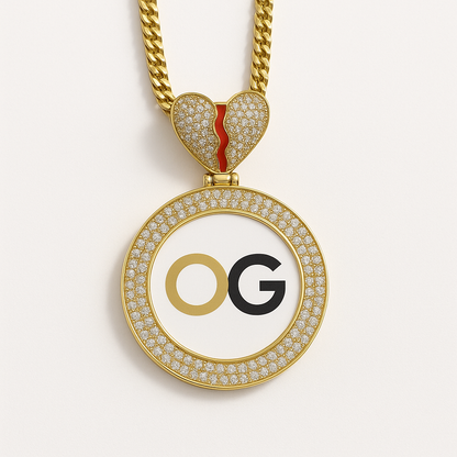 Custom Iced Out Broken Heart Round Photo Pendant