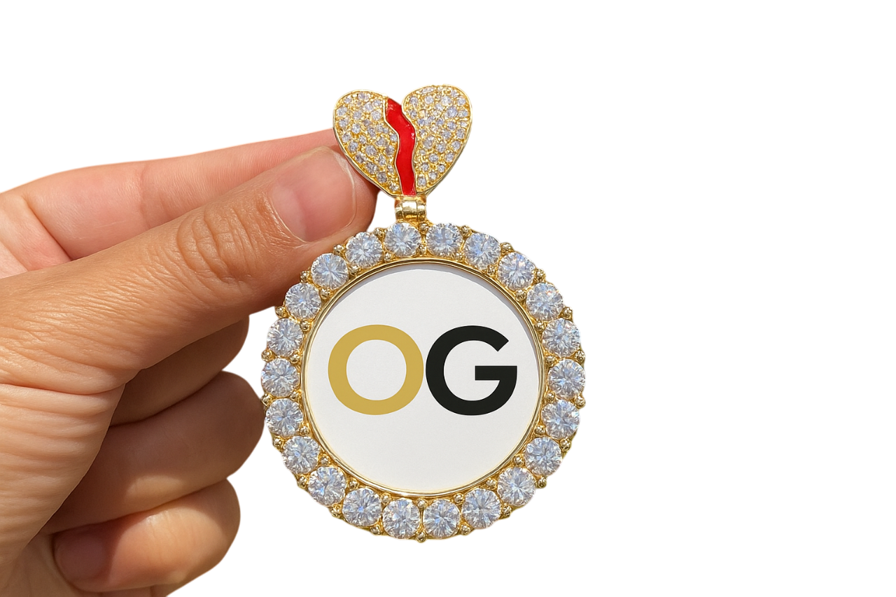 Custom Iced Out Broken Heart Crystal Border Photo Pendant