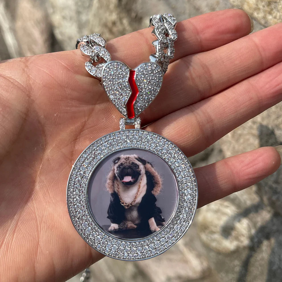 Custom Iced Out Broken Heart Picture Pendant