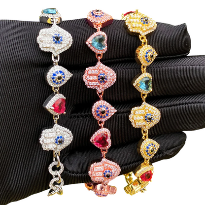Iced Out Hamsa Heart Protection Bracelet
