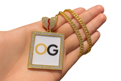 Custom Iced Out Broken Heart Rectangle Photo Pendant