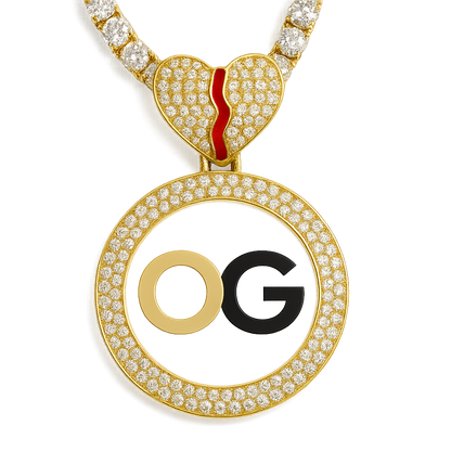 Custom Iced Out Broken Heart Round Photo Pendant