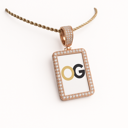 Custom Iced Out Rectangle Spinner Photo Pendant