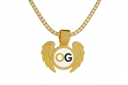 Custom Iced Out Angel Wing Round Photo Pendant